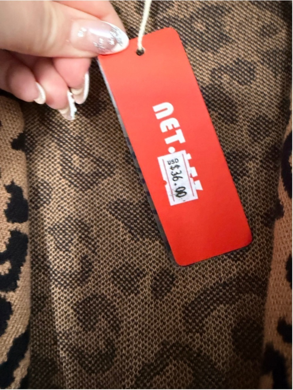 NET.153 Leopard Print Heavy Knit Blazer Jacket - Open Front Cardigan - Size L - Picture 6 of 9